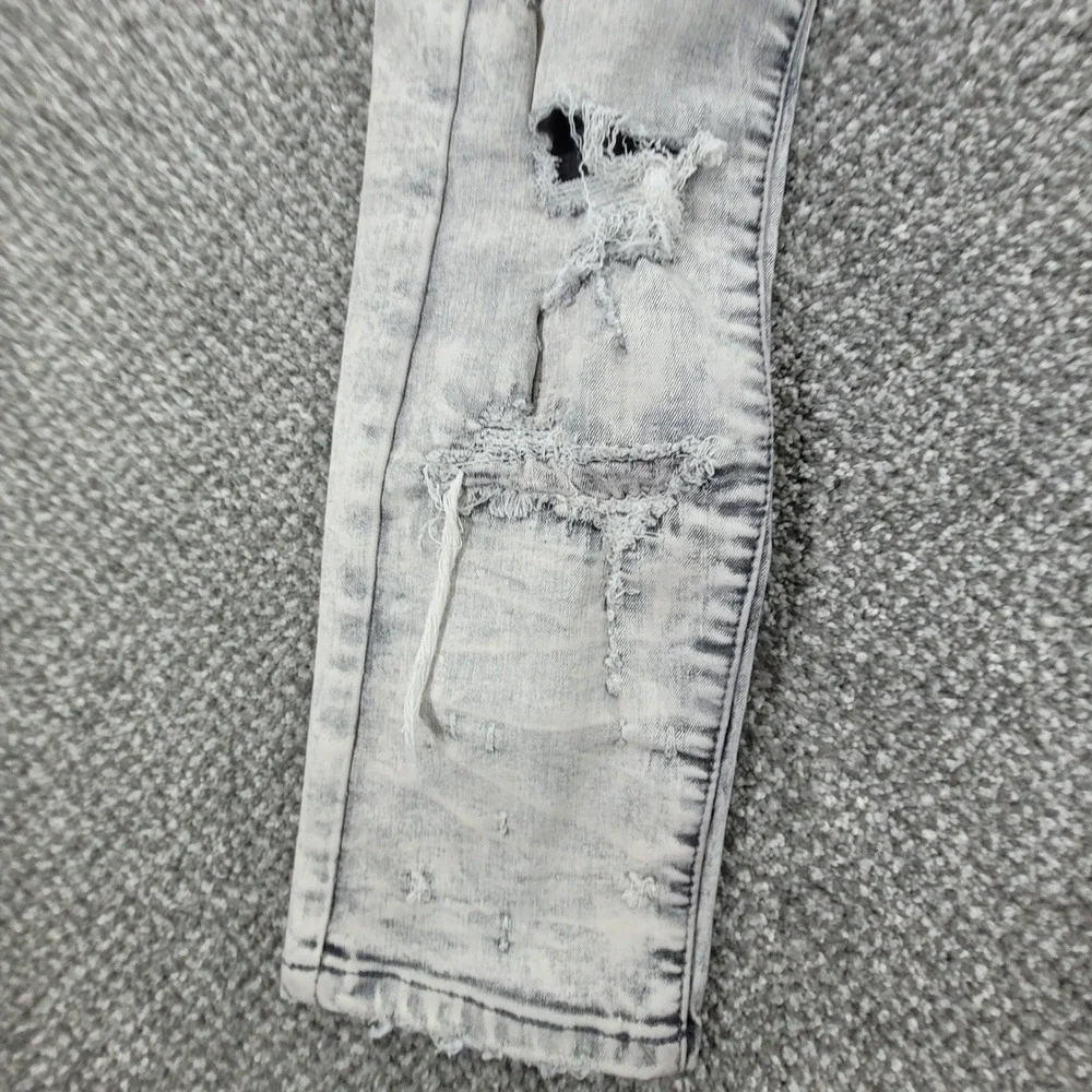Smoke Rise Mens Distressed Acid‎ Wash Moto Jeans Gray 28x32 Slim Ripped Denim